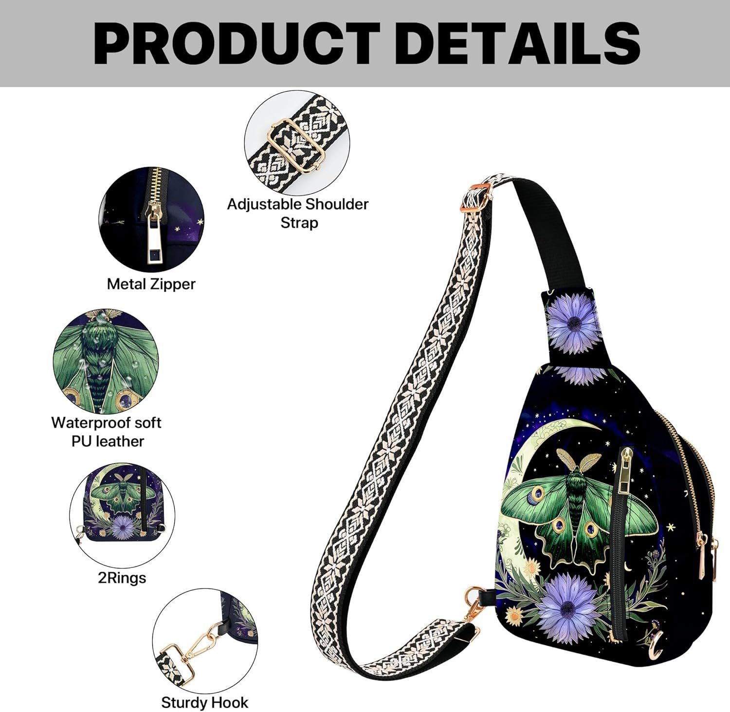 Small Leather Sling Bag for Women Crossbody Fanny Pack Travel Casual Chest Bag with Adjustable Strap - Image 4