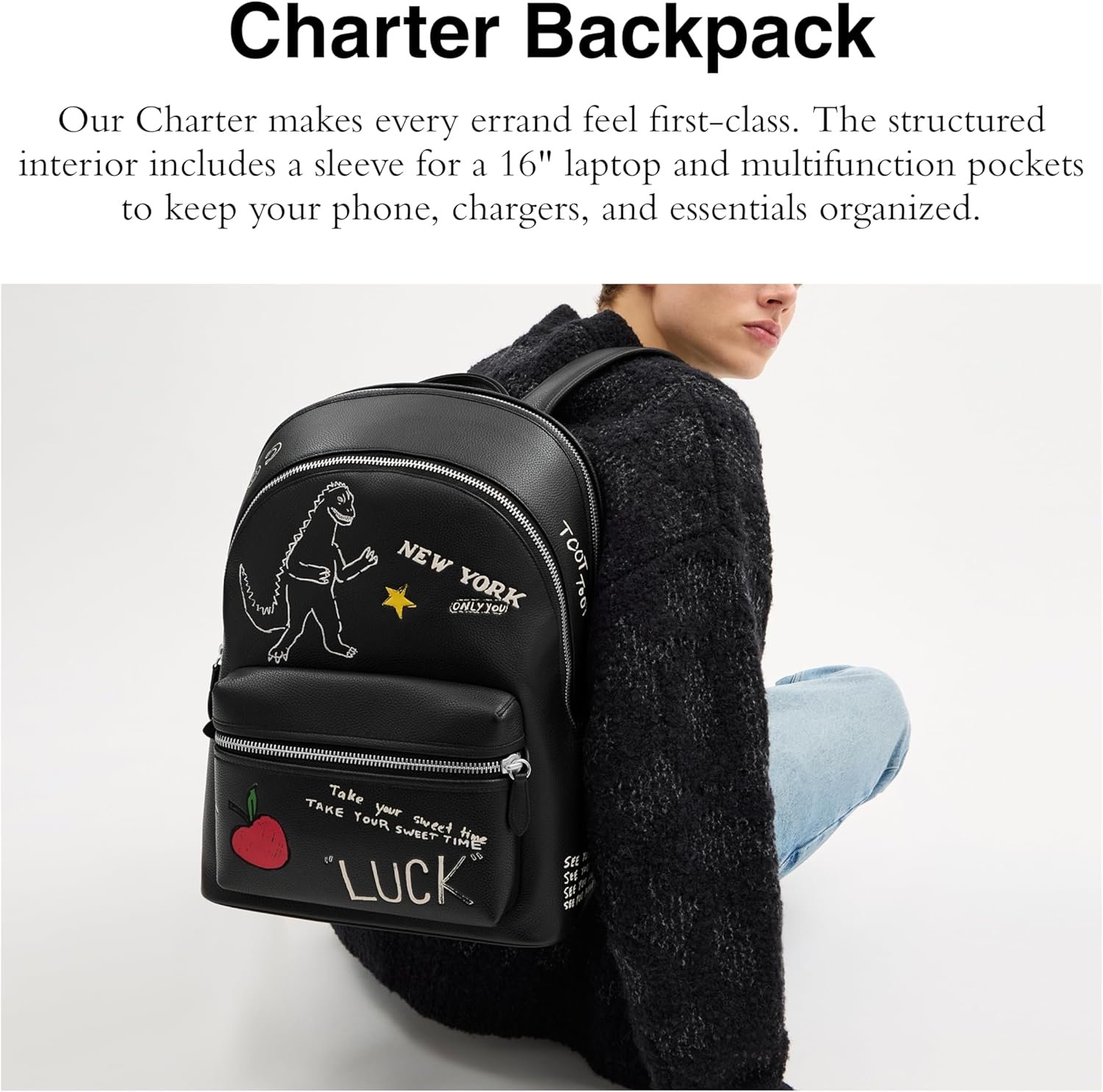 COACH Charter Backpack with Sketch Print, Black Multi One Size - Image 2