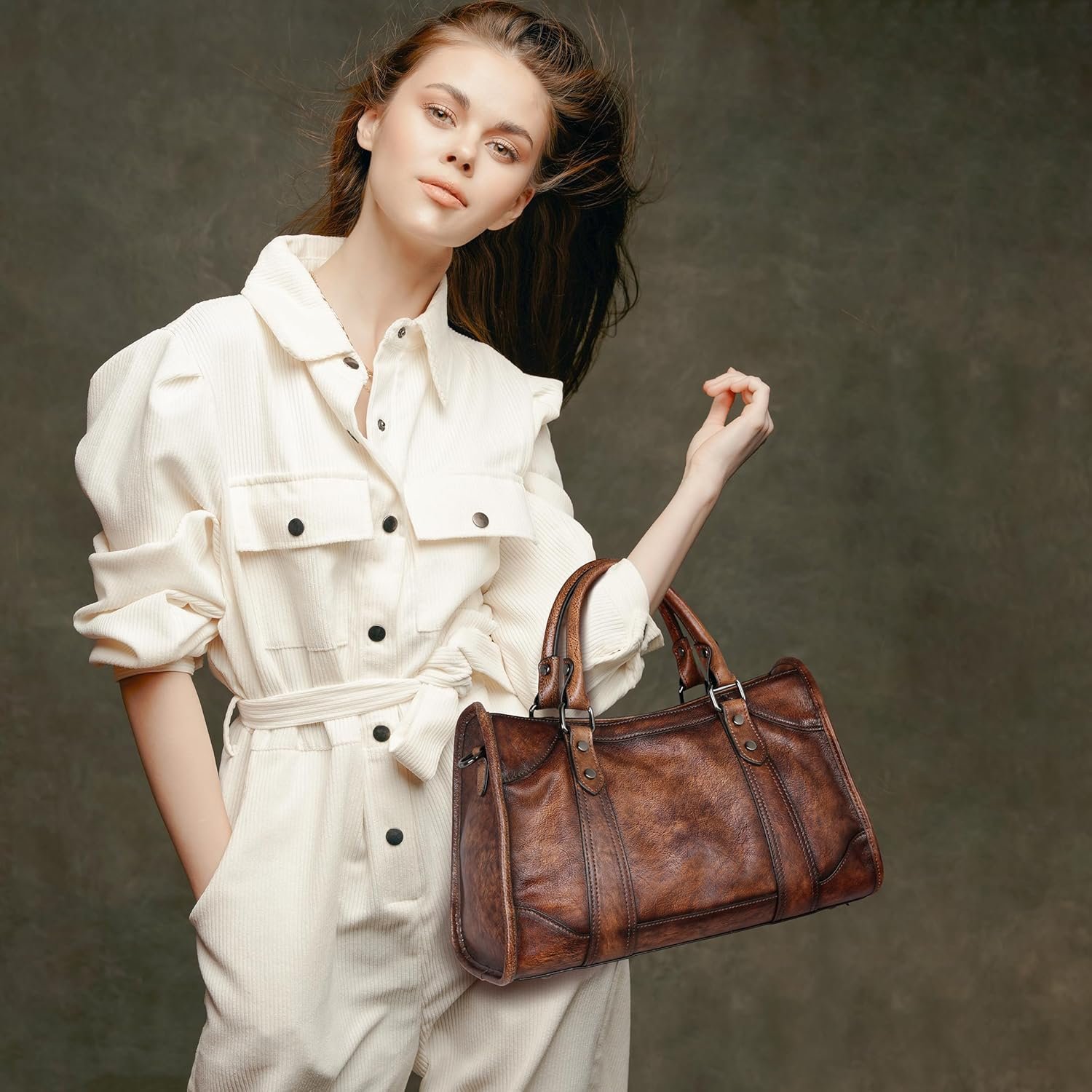 Iswee Satchel Bags for Women Genuine Shoulder Bag Leather Handbags Hobo Crossbody Bags Vintage Purse Tote Bag - Image 3