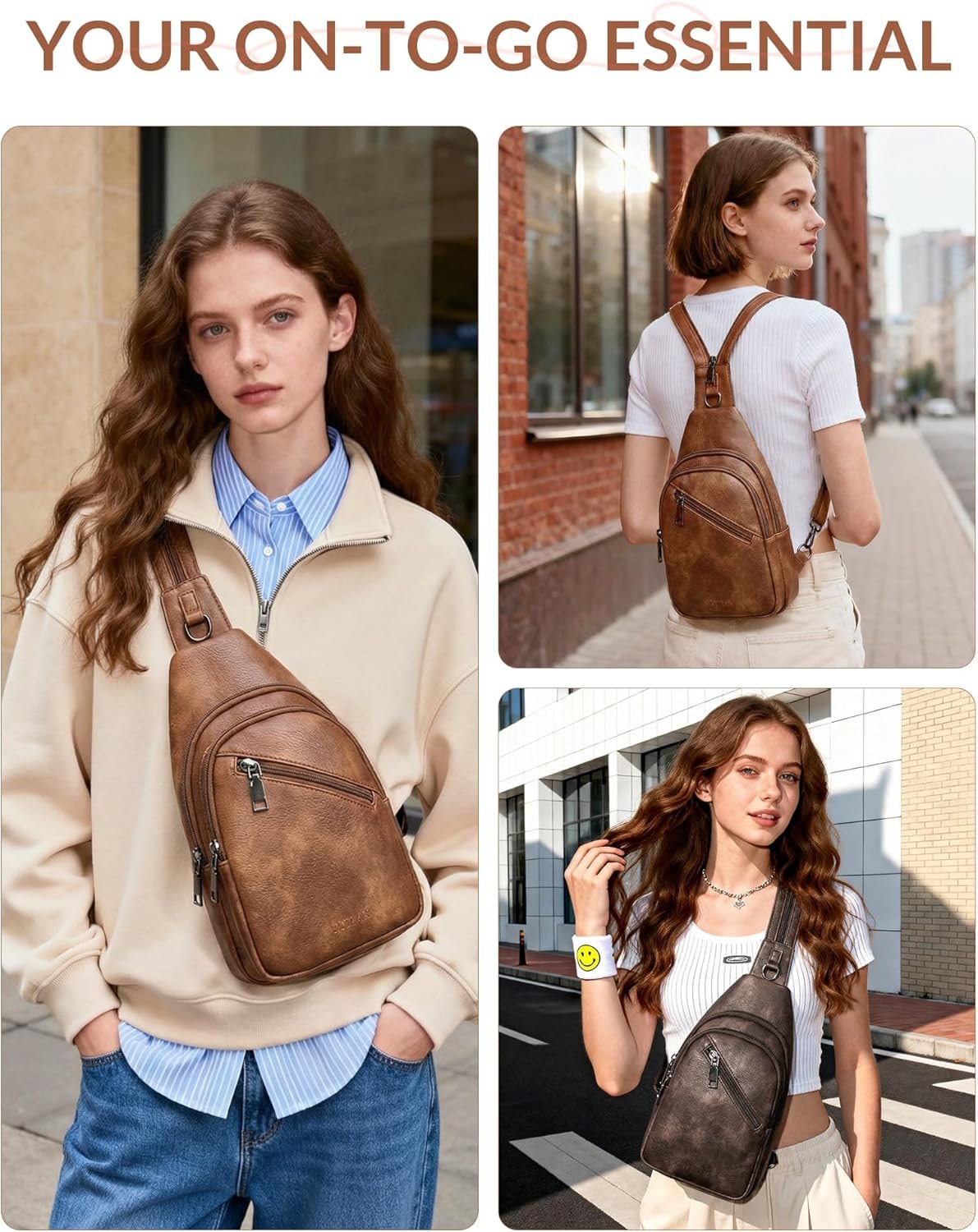 Sling Bag for Women, Crossbody Bags for Women Trendy Crossbody Purse Vegan Leather Sling Backpack Chest Bag with Dual Purpose Strap, Pure Black - Image 2