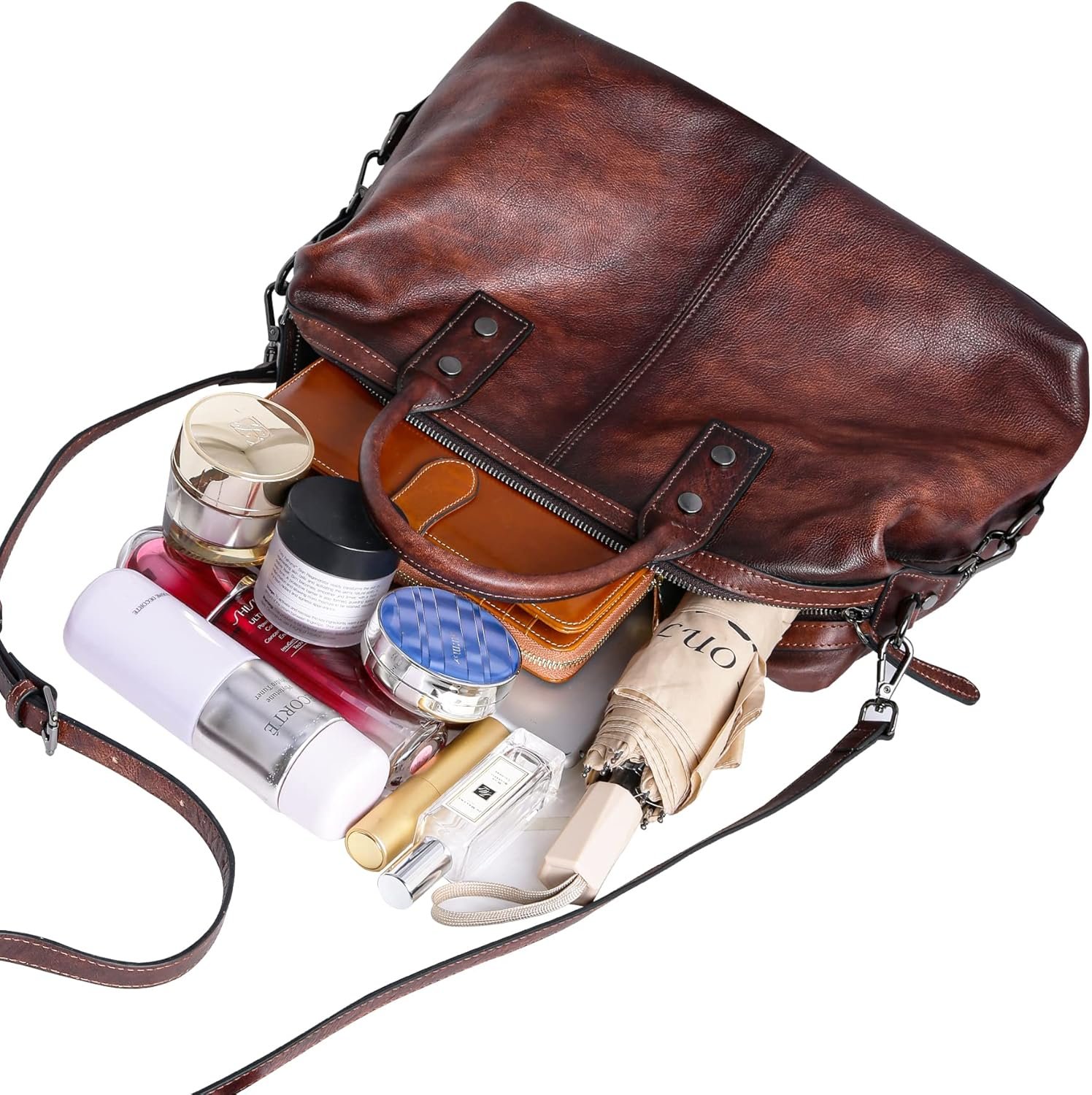 Iswee Genuine Leather Satchel Tote Bag Top Handle Handbag Designer Shoulder Bag Large Capacity Cross Body Bag - Image 6