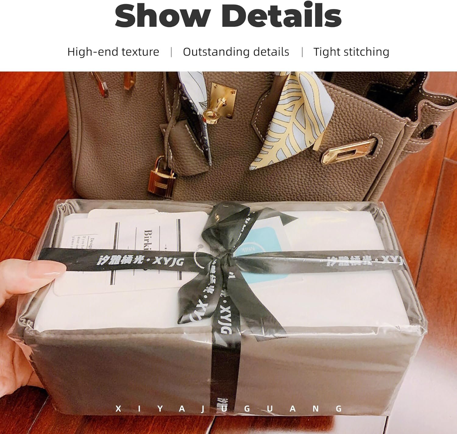 Purse Handbag Silky Organizer Insert Keep Bag Shape Fits Herme Birkin 20/25/30/35/40 bags, Luxury Handbag Tote Lightweight Sturdy(Etoupe grey,BK 35) - Image 8