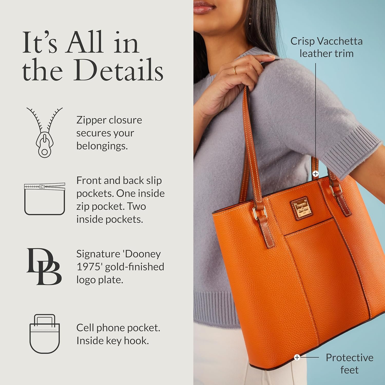 Dooney & Bourke Women's Small Lexington Tote in Pebble Grain Leather, Handbag with Long Leather Shoulder Straps - Image 4