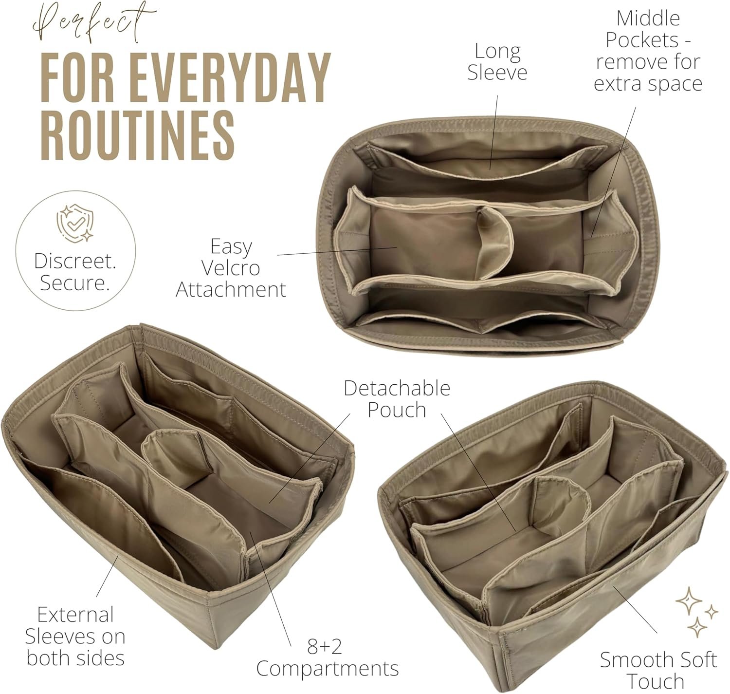 Divitize Waterproof Nylon Organizer compatible with Hermes Birkin 20/25/30/35/40/45 Organizer — Perfect Fit, 24+ Shades, Premium Quality, Extra Storage & Support (Taupe, BK35) - Image 5