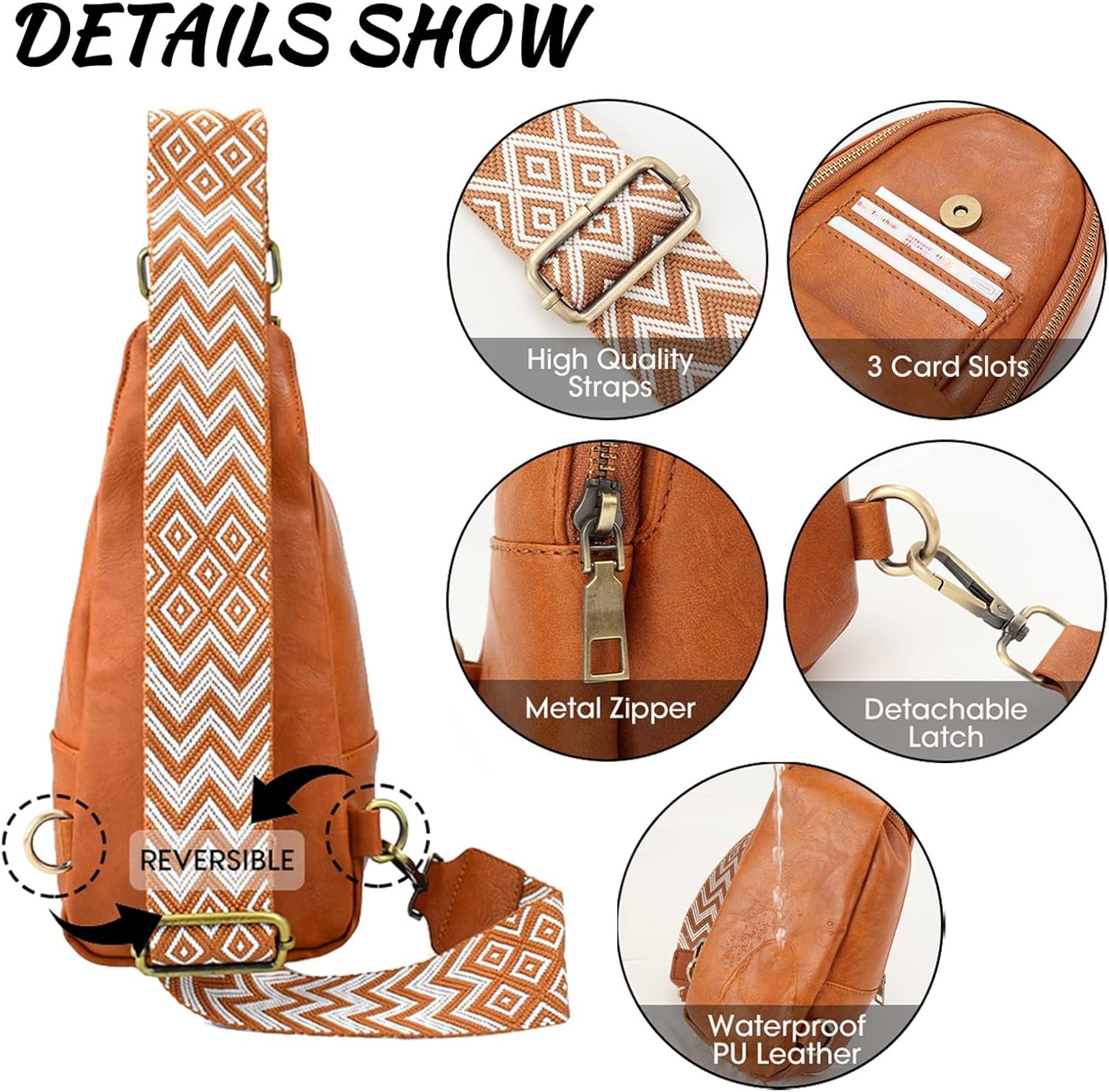 KlaOYer Sling Leather Bags For Women Crossbody Small Fanny Pack Purses Chest Bags With Guitar Strap For Gril Lady - Image 6