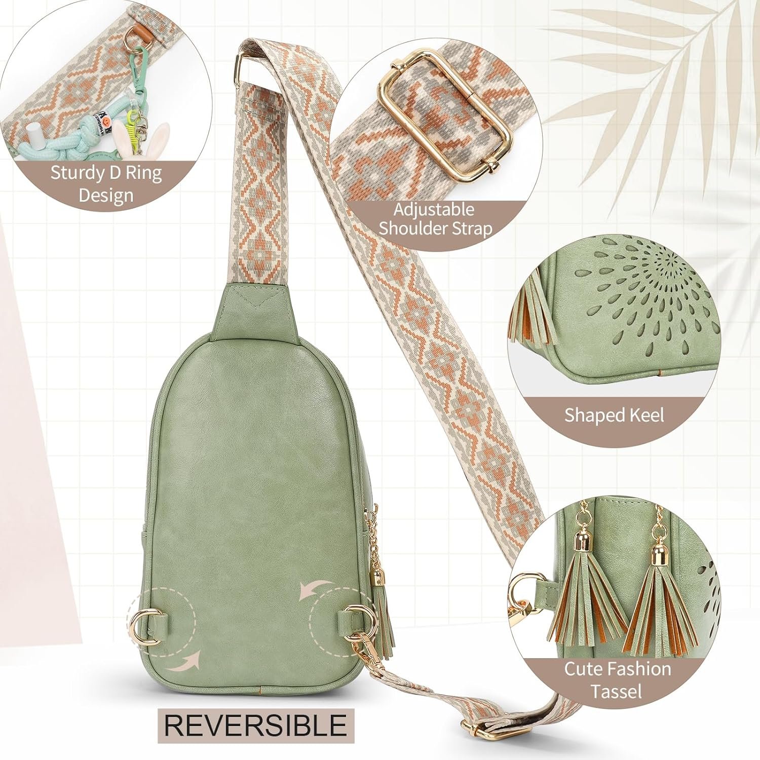 APHISON Small Sling Bag Fanny Packs Cell Phone Purse Vegan Leather Crossbody Bags for Women Chest Bag with Adjustable Strap Green - Image 4