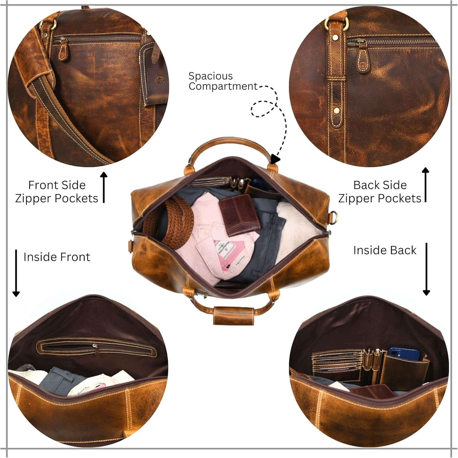 Leather Duffel Bag for Men & Women Travel, Weekend, Overnight, Gym Bag - Image 5