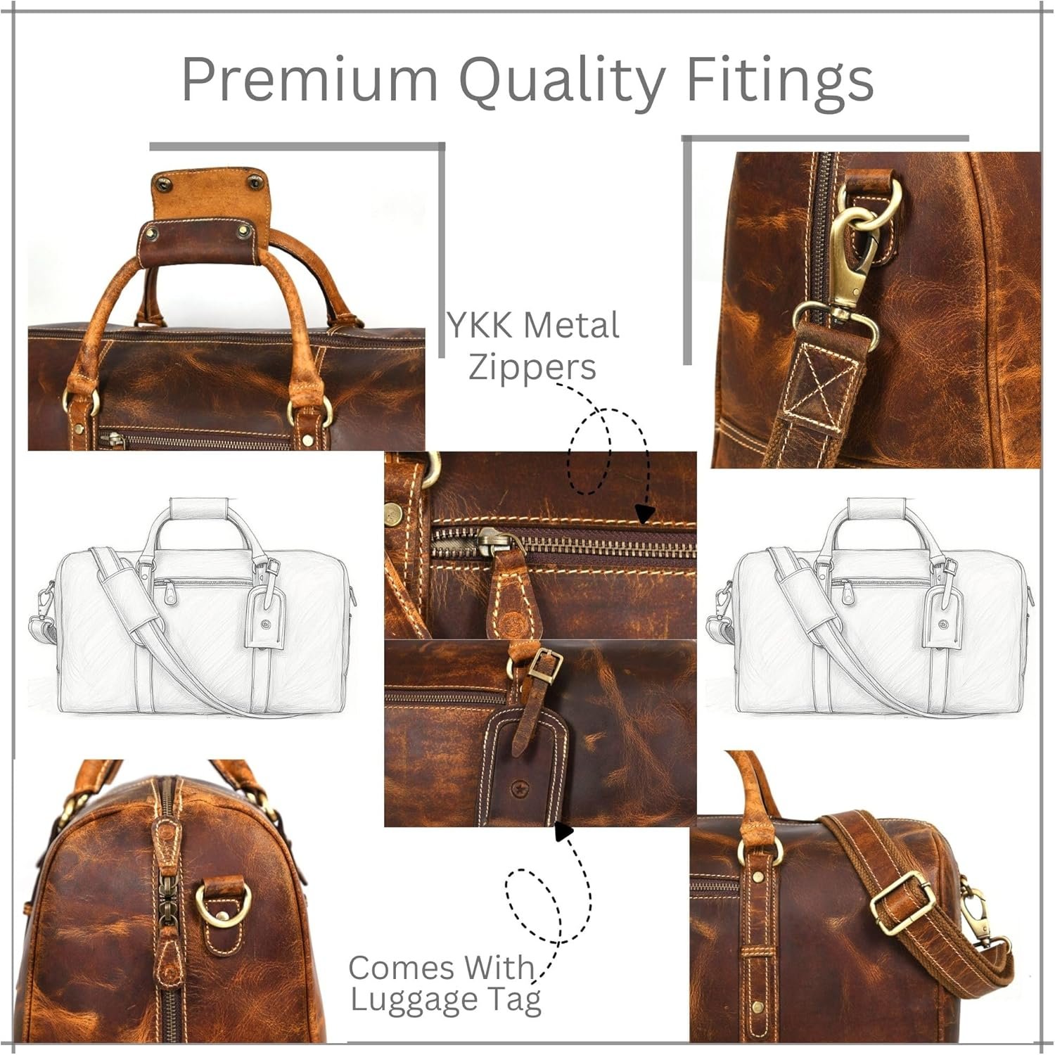 Leather Duffel Bag for Men & Women Travel, Weekend, Overnight, Gym Bag - Image 6