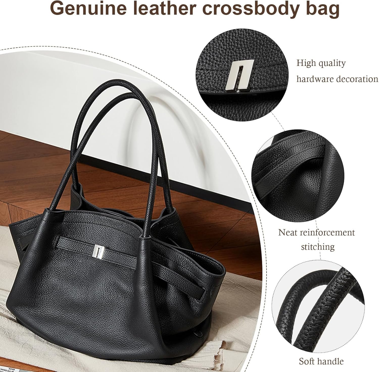 Leather Tote Bags for Women, Spacious Work Tote with Magnetic Closure Pocket, Minimalist Office Bags - Image 4