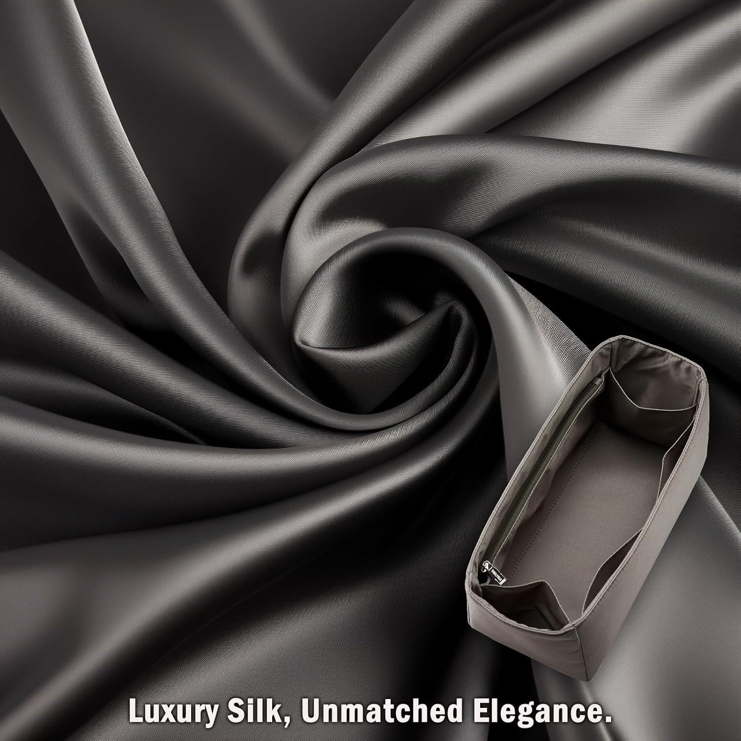 Universal Silk Purse Organizer Insert for Hermes Birkin Lindy 35 with Multiple Compartments and Zipper Pocket (Elephant Gray, 35) - Image 5