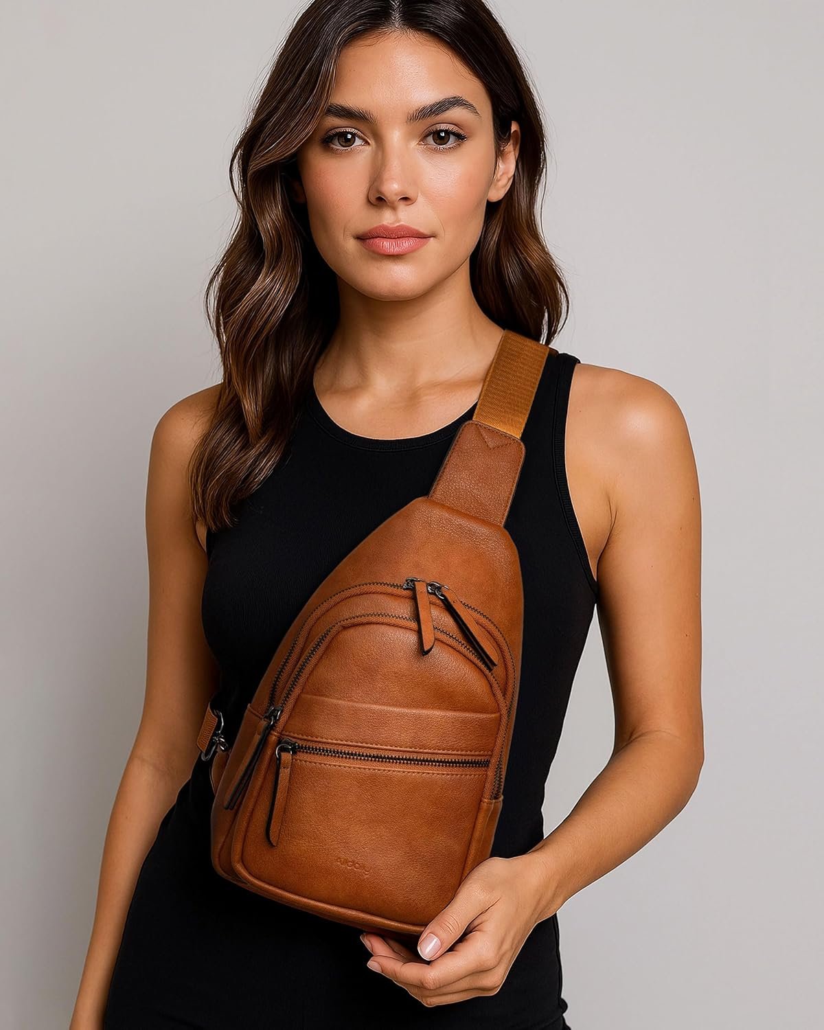 Alldaily Large Sling Bag for Women Crossbody Purse Leather Fashionable Trendy Chest Bag for Travel, Fanny Pack (Brown) - Image 2