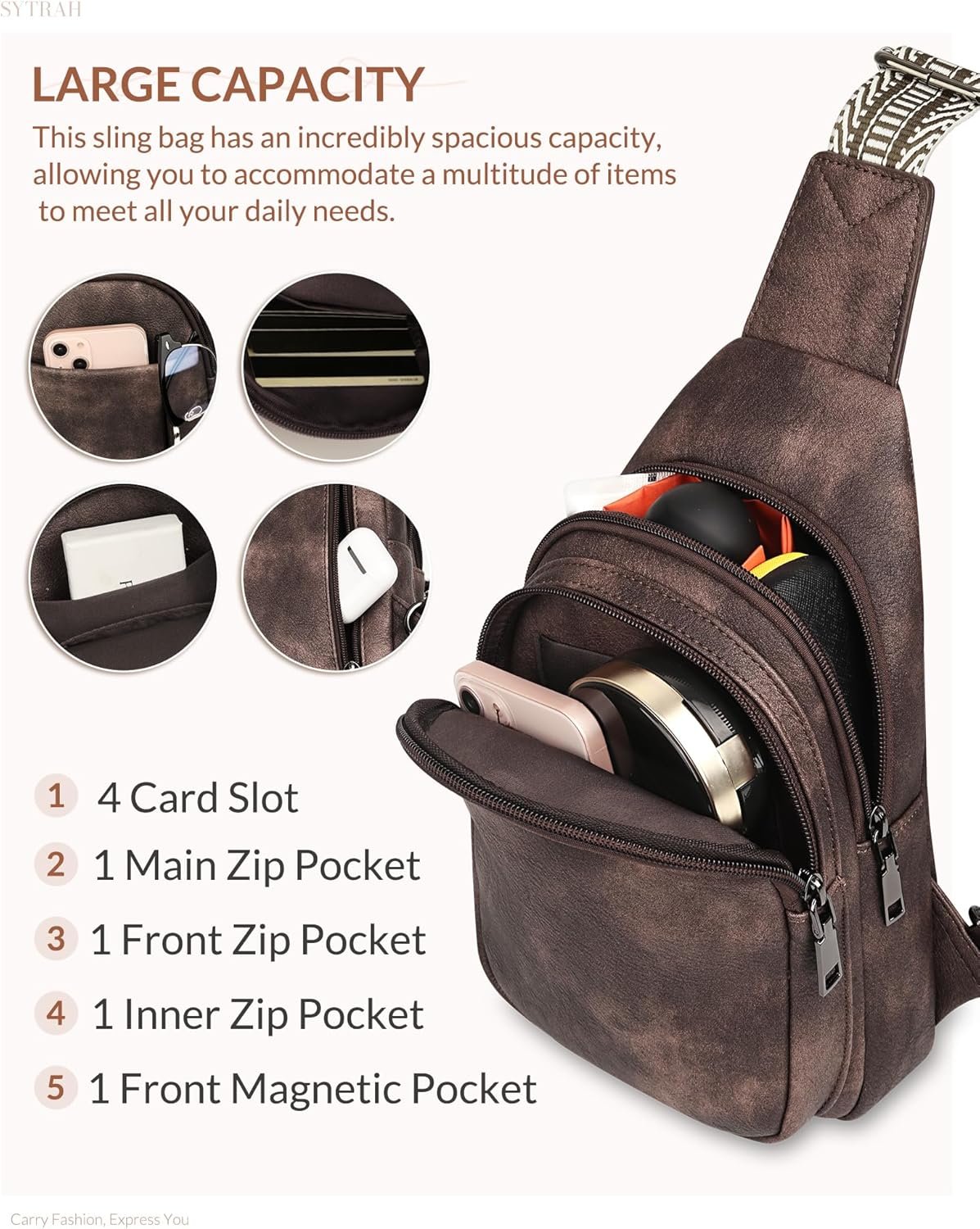 Sling Bag for Women, Crossbody Bags Purse for Women Trendy Vegan Leather Fanny Pack with Adjustable Strap - Image 4