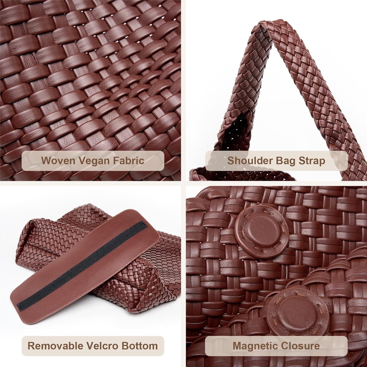Large Woven Tote Bag for Women Weave Purse Woven Leather Handbag - Image 4