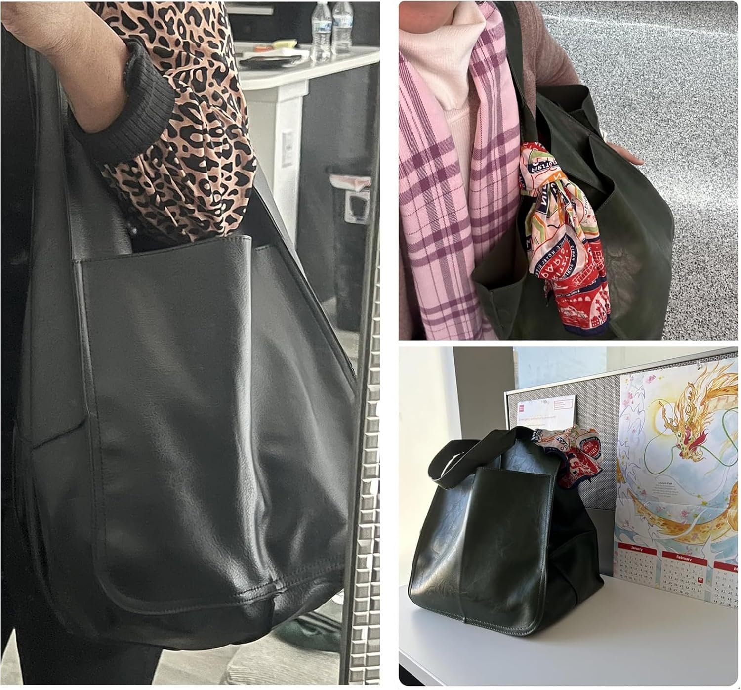 KlaOYer Oversized Leather Tote Bag Huge Capacity Work Hobo Pu Leather Bucket Purse And Handbag Large Soft Travel Shopping Bag - Image 3