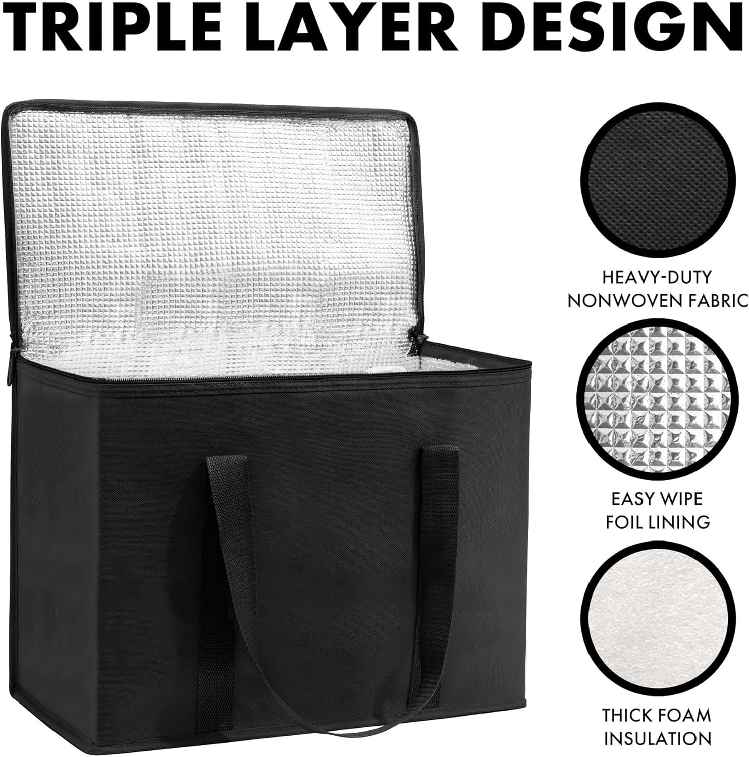 Carrywell (Not Made In China) Insulated Reusable Grocery Bags, Catering and Delivery Bag For Hot and Cold Food, Collapsible Thermal Tote For Doordash - Image 3