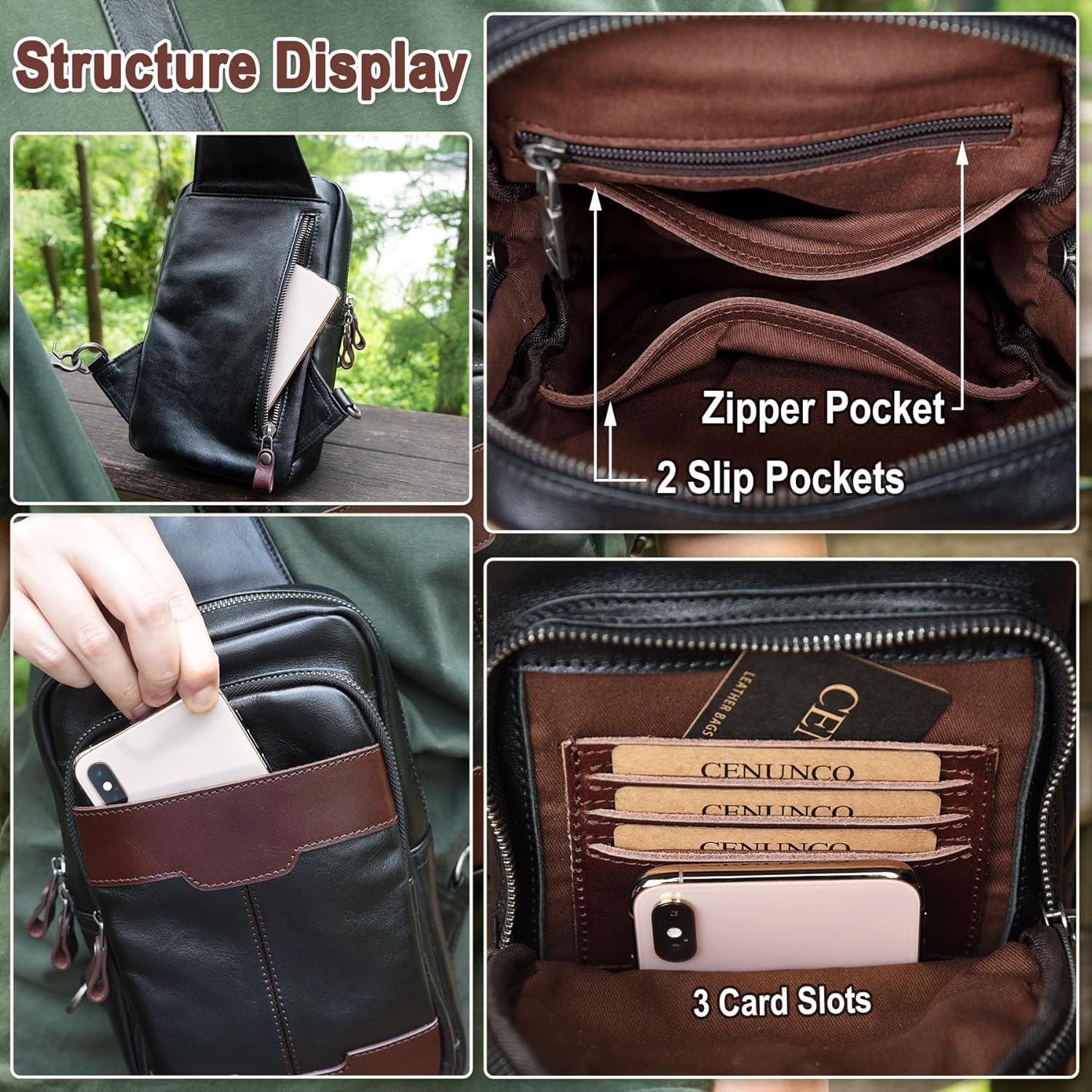 Genuine Leather Sling Bag for Men and Women Crossbody Shoulder Bag Side Sling Backpack Chest Purse Cross Body Casual Daypack - Image 5