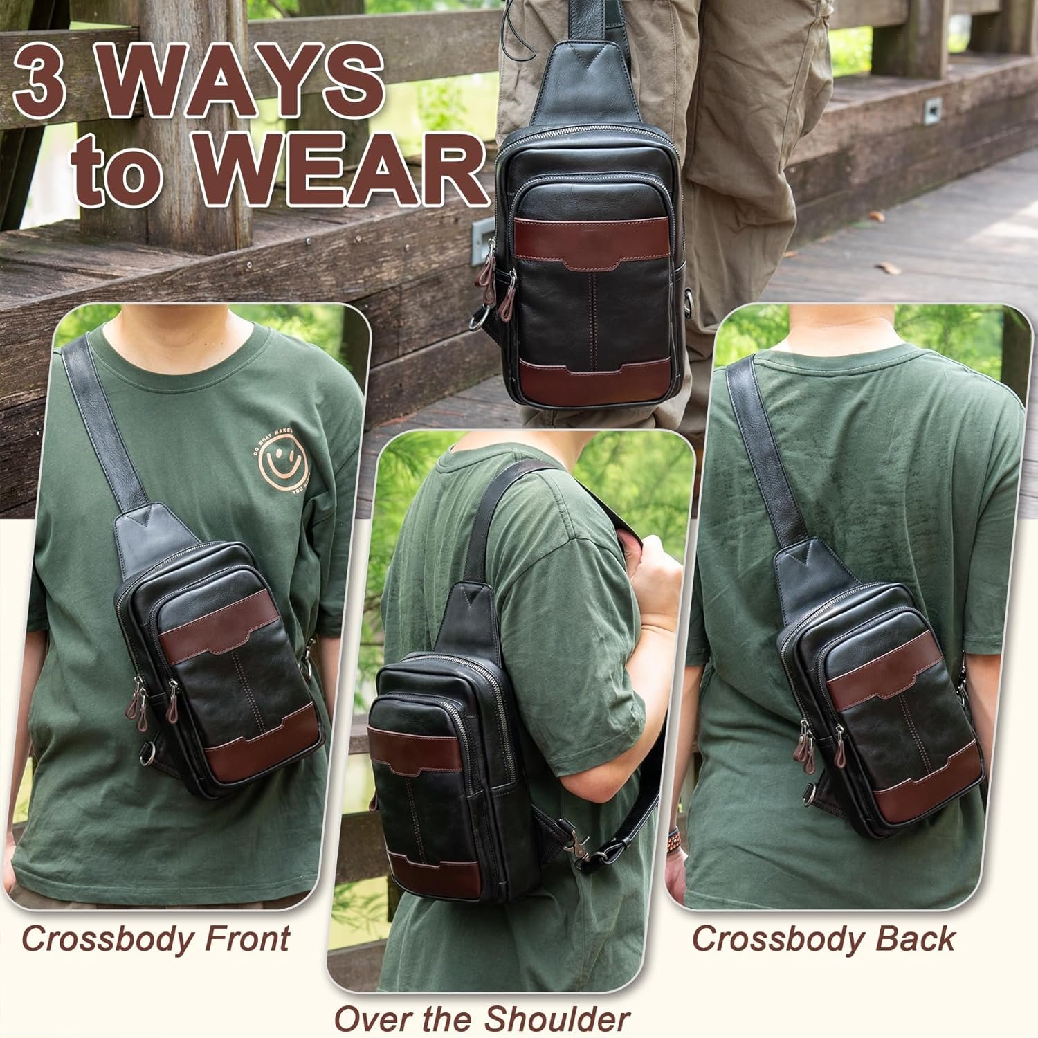 Genuine Leather Sling Bag for Men and Women Crossbody Shoulder Bag Side Sling Backpack Chest Purse Cross Body Casual Daypack - Image 2