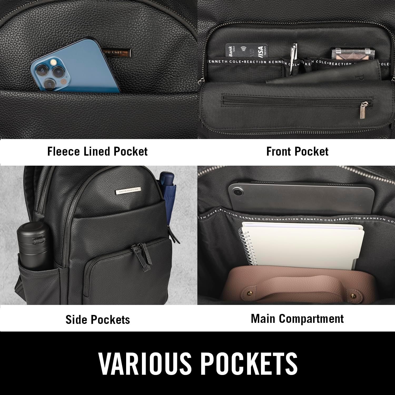 Kenneth Cole Reaction Marley Double Compartment Vegan Leather Womens 15" Laptop Fashion Backpack - Image 6