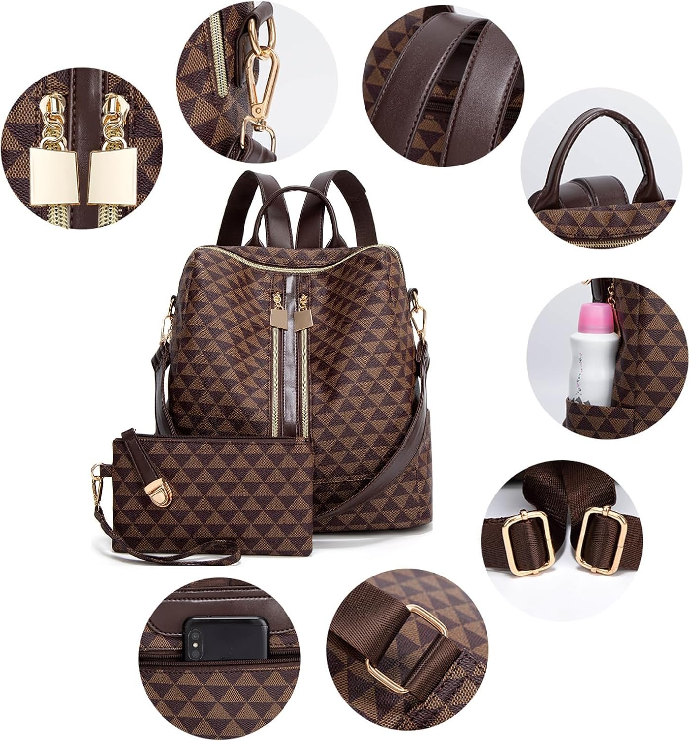 Makes Backpack Purse for Women PU Leather Travel Satchel Handbag Convertible Design Bag with Purse 2 Piece - Image 3