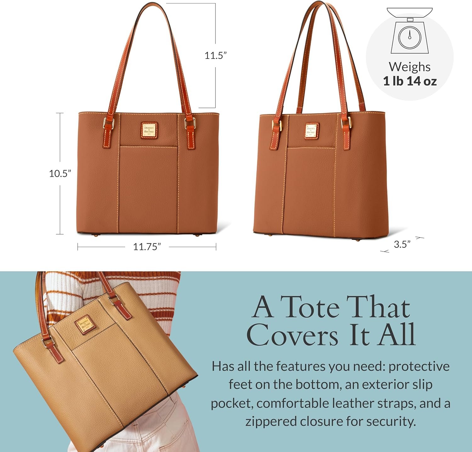 Dooney & Bourke Women's Small Lexington Tote in Pebble Grain Leather, Handbag with Long Leather Shoulder Straps - Image 5