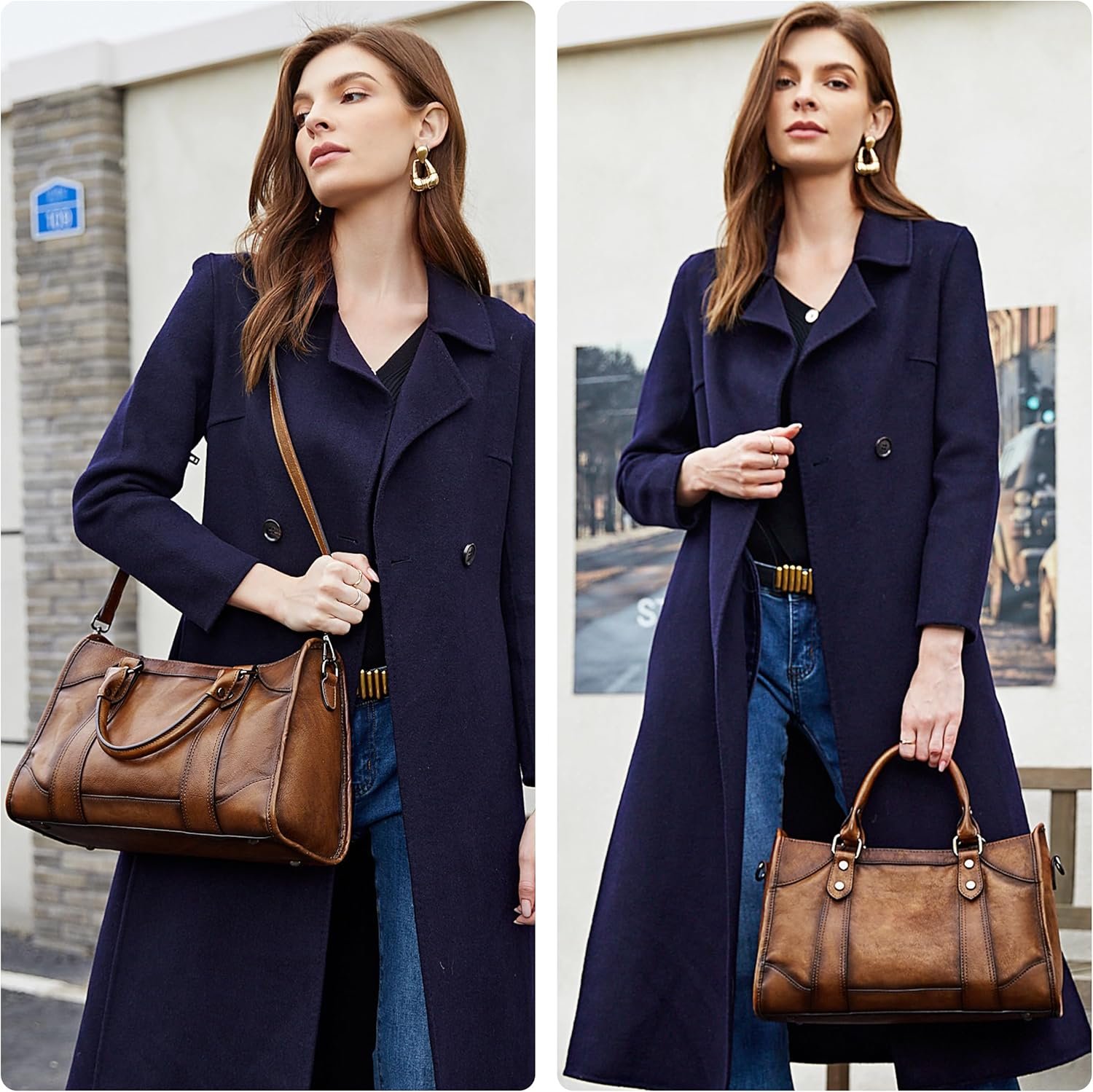 Iswee Satchel Bags for Women Genuine Shoulder Bag Leather Handbags Hobo Crossbody Bags Vintage Purse Tote Bag - Image 2