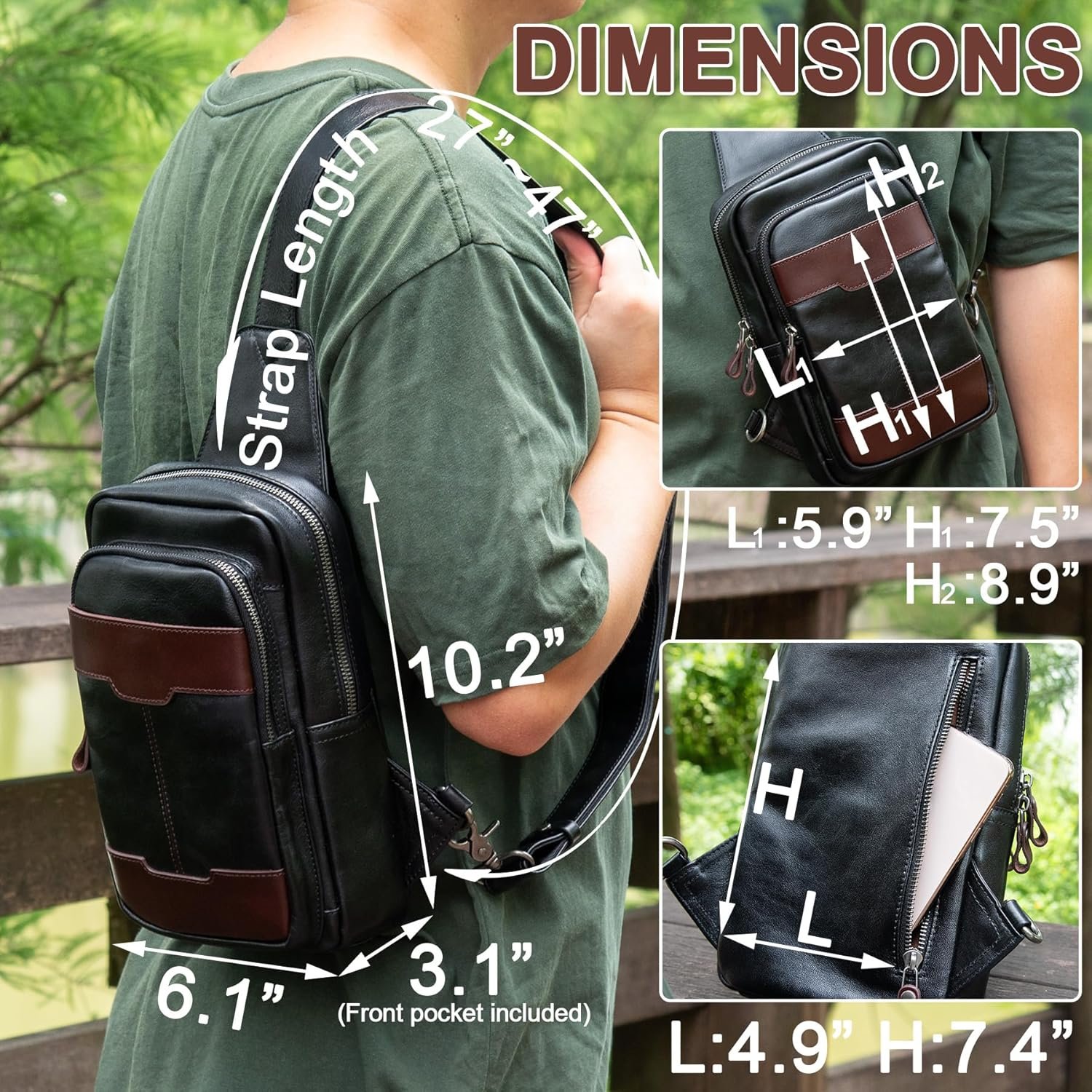 Genuine Leather Sling Bag for Men and Women Crossbody Shoulder Bag Side Sling Backpack Chest Purse Cross Body Casual Daypack - Image 4