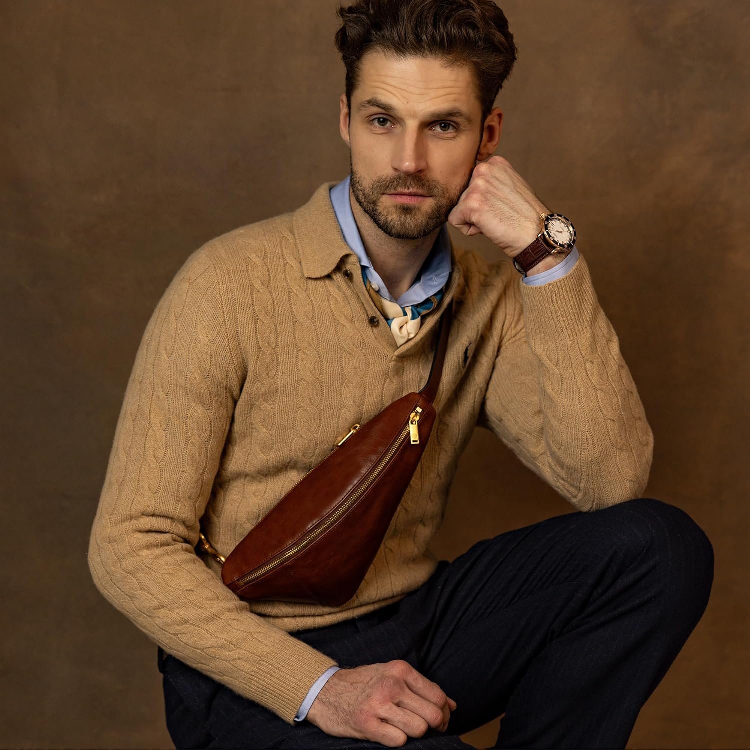 Time Resistance Leather Sling Bag - Full-Grain Leather Bag - Chest Bag for Men and Women - Image 2