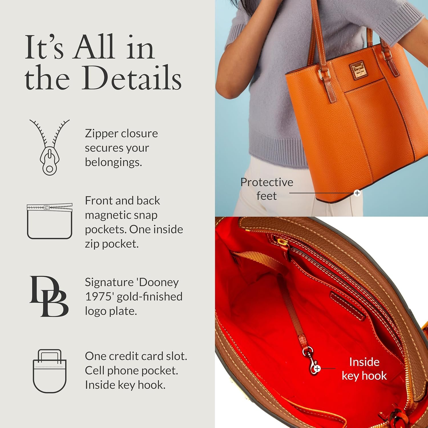 Dooney & Bourke Women's Small Lexington Tote in Pebble Grain Leather, Handbag with Long Leather Shoulder Straps - Image 3