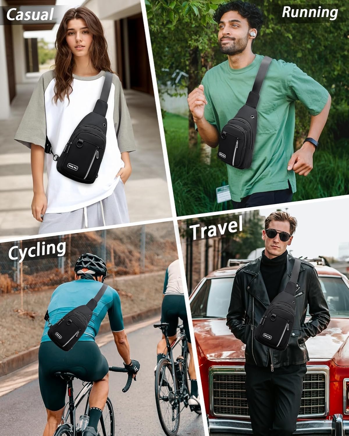 Seoky Rop Sling Bag for Women Men One Shoulder Crossbody Bag Backpack Fanny Pack Cross Body Bags for Travel Day Trip Black - Image 2