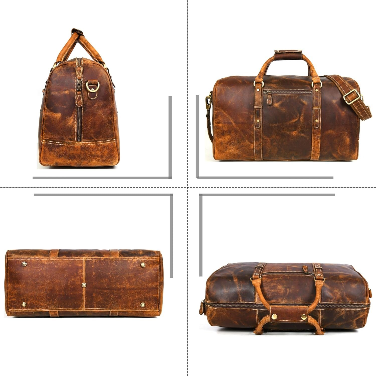 Leather Duffel Bag for Men & Women Travel, Weekend, Overnight, Gym Bag - Image 7