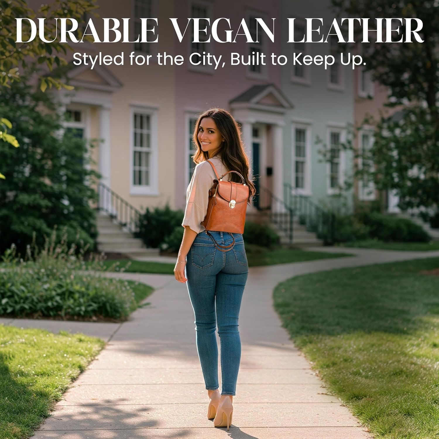 rofozzi Structured Vegan Leather Backpack Purse for Women - Back Pack Purses Women – PU Faux Leather Backpack Handbags (Brown) - Image 5