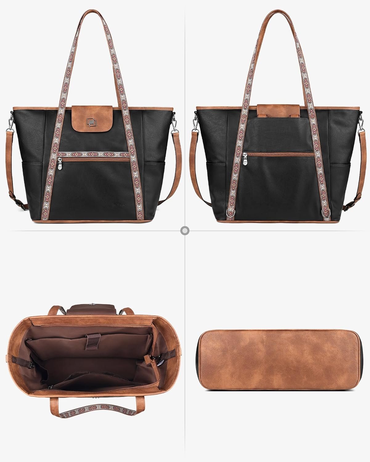 FADEON Large Laptop Tote Bag for Women Designer Leather Laptop Bag Fashion Travel Backpack Purse Shoulder Handbag - Image 7