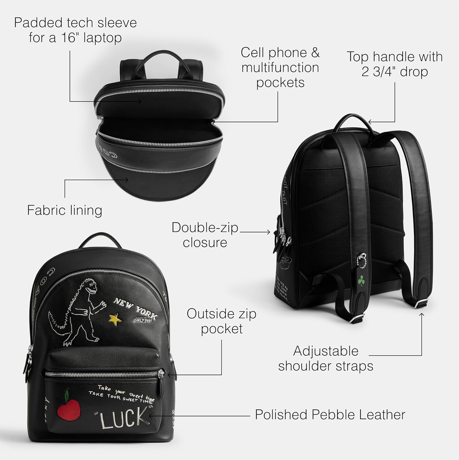 COACH Charter Backpack with Sketch Print, Black Multi One Size - Image 3