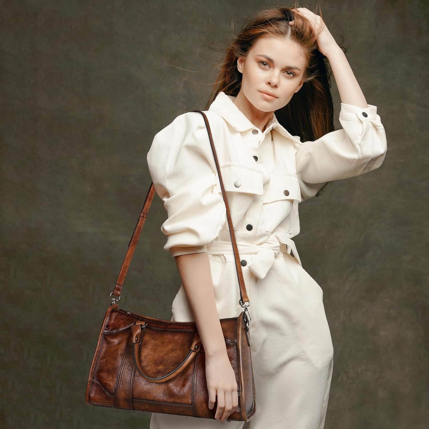 Iswee Satchel Bags for Women Genuine Shoulder Bag Leather Handbags Hobo Crossbody Bags Vintage Purse Tote Bag - Image 8