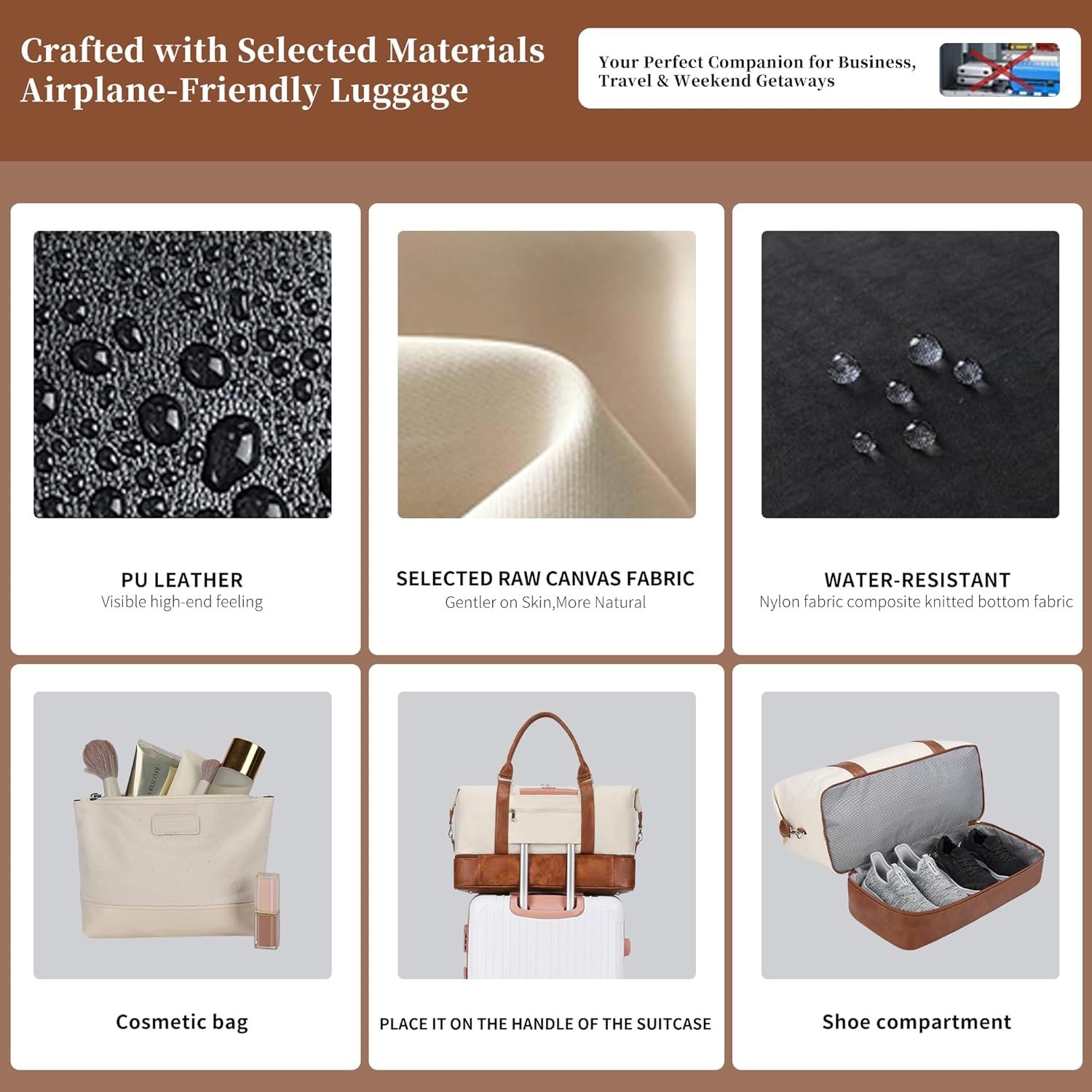 Oeihuivt Weekender Bags for Women - 21 Inch Large Travel Duffel Bag 2-Piece Set with Shoe Compartment, Heavy-Duty Canvas Leather Carry On Overnight Tote - Image 4