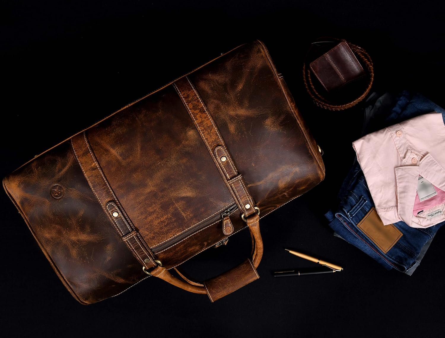 Leather Duffel Bag for Men & Women Travel, Weekend, Overnight, Gym Bag - Image 3