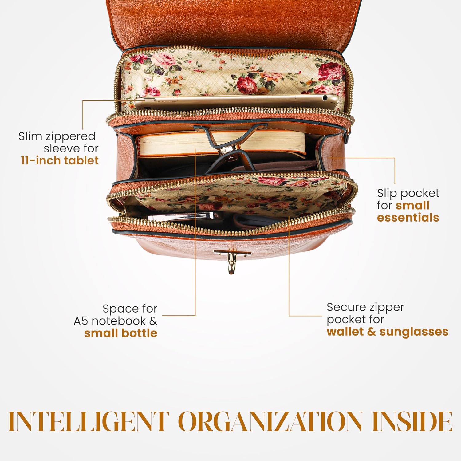 rofozzi Structured Vegan Leather Backpack Purse for Women - Back Pack Purses Women – PU Faux Leather Backpack Handbags (Brown) - Image 4