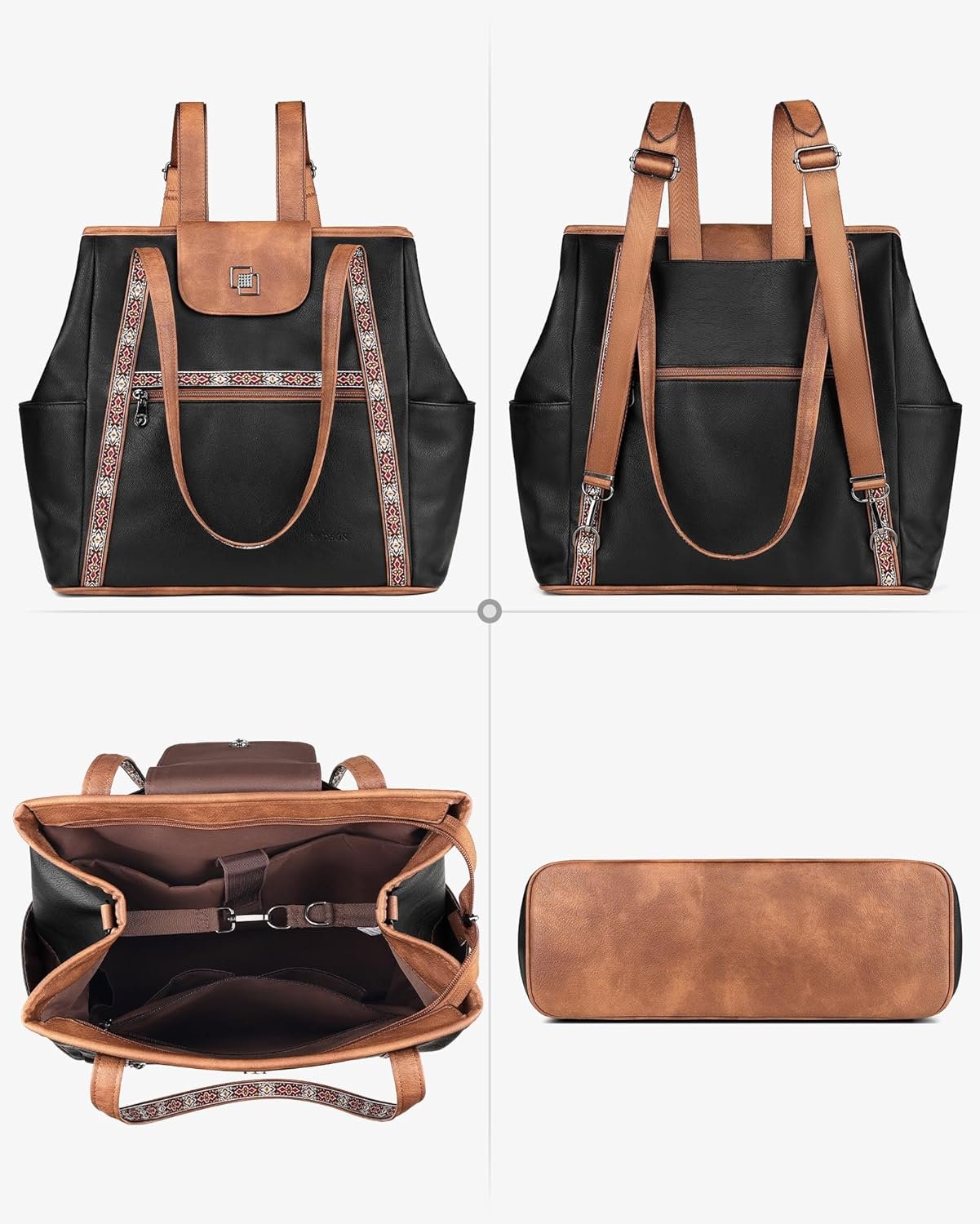 FADEON Large Laptop Tote Bag for Women Designer Leather Laptop Bag Fashion Travel Backpack Purse Shoulder Handbag - Image 8