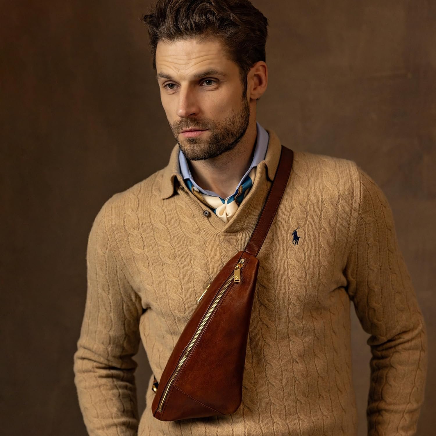 Time Resistance Leather Sling Bag - Full-Grain Leather Bag - Chest Bag for Men and Women - Image 3