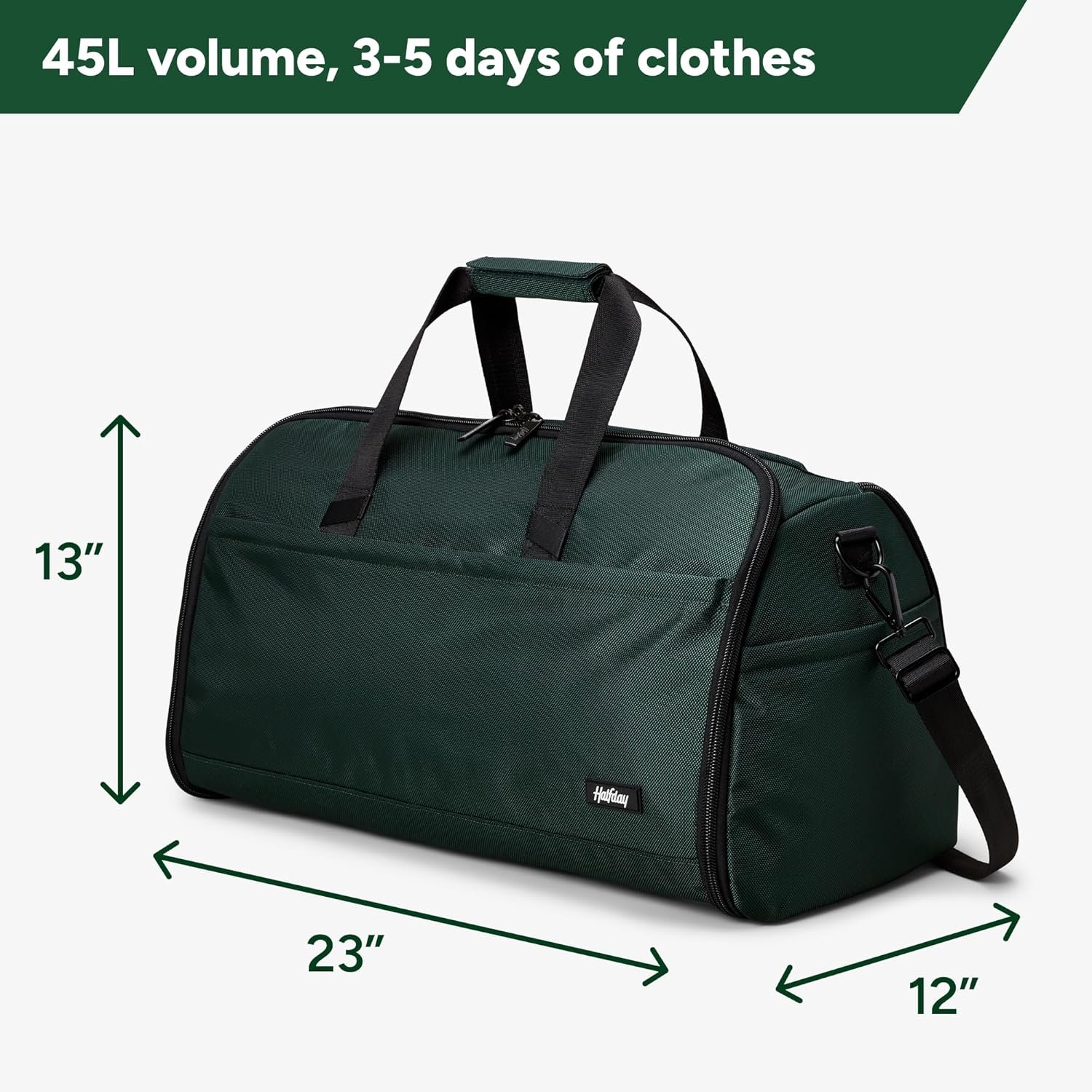 Halfday Convertible 2-in-1 Premium Garment Duffel Weekender Bag 45L | Wrinkle-Free Travel, Hanging Suit Compartment, Shoe Pockets, Trolley Sleeve. Balistic Nylon Carry-On, Palm - Image 6