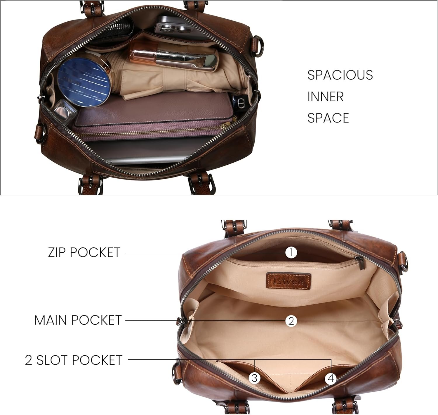 Iswee Genuine Leather Purses for Women Designer Hobo Crossbody Bag Satchel Handbags Top Handle Purses for Travel - Image 5