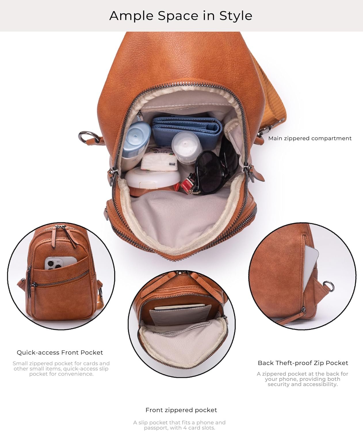 Alldaily Large Sling Bag for Women Crossbody Purse Leather Fashionable Trendy Chest Bag for Travel, Fanny Pack (Brown) - Image 3