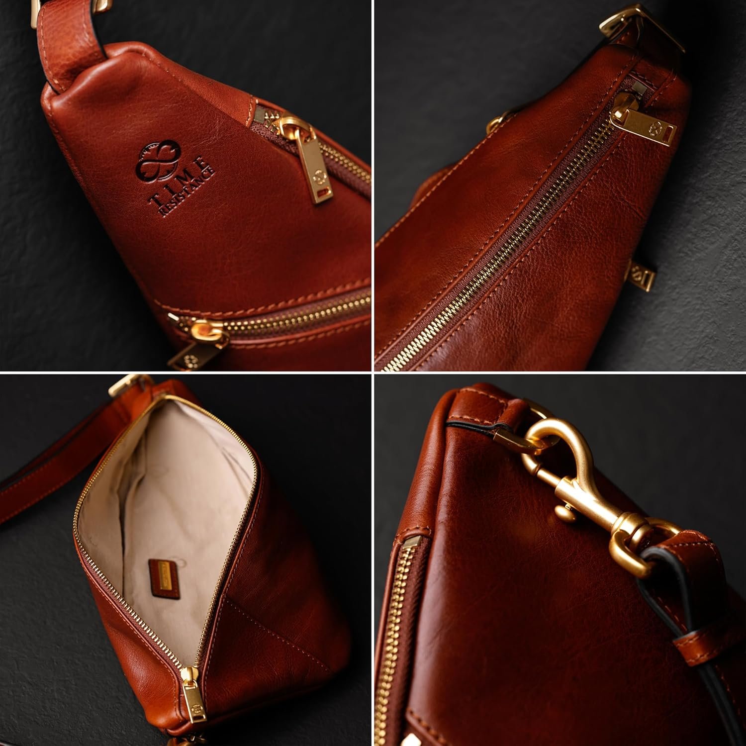 Time Resistance Leather Sling Bag - Full-Grain Leather Bag - Chest Bag for Men and Women - Image 5
