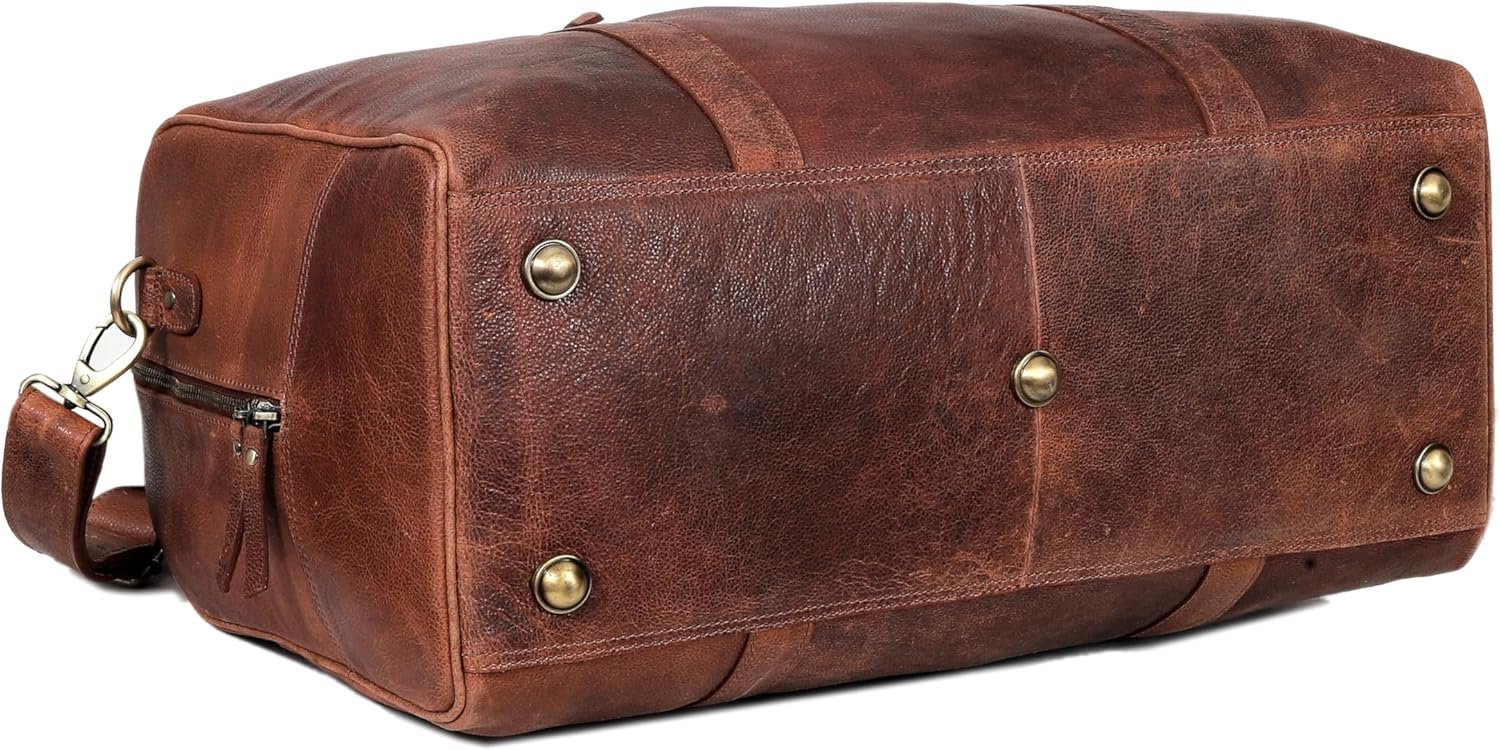 21 inch Cowhide Leather Duffel Bag for Men and Women Handmade Weekender Overnight Travel Gym Bag Vintage Style Carry On Cabin Luggage Sports Shoulder Duffle Bag - Image 6