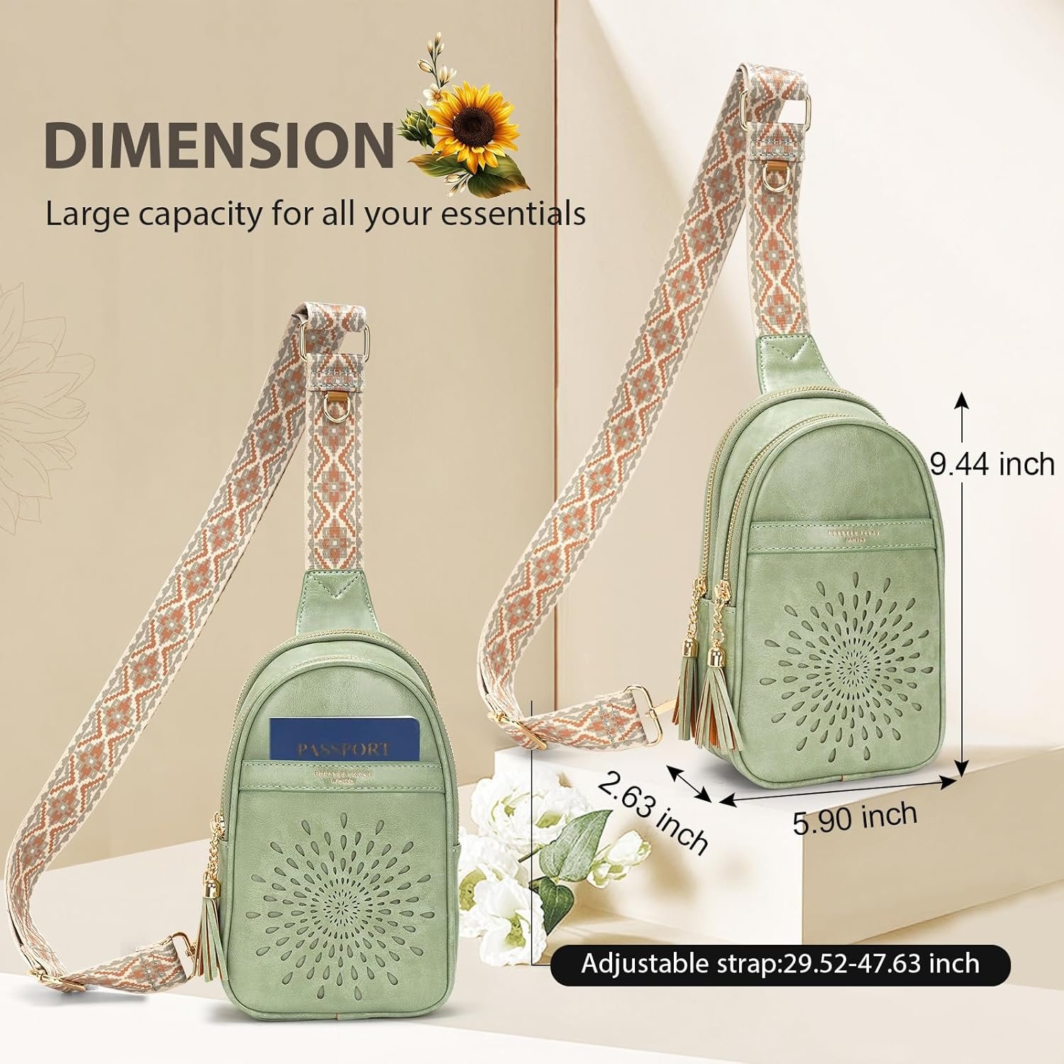 APHISON Small Sling Bag Fanny Packs Cell Phone Purse Vegan Leather Crossbody Bags for Women Chest Bag with Adjustable Strap Green - Image 5
