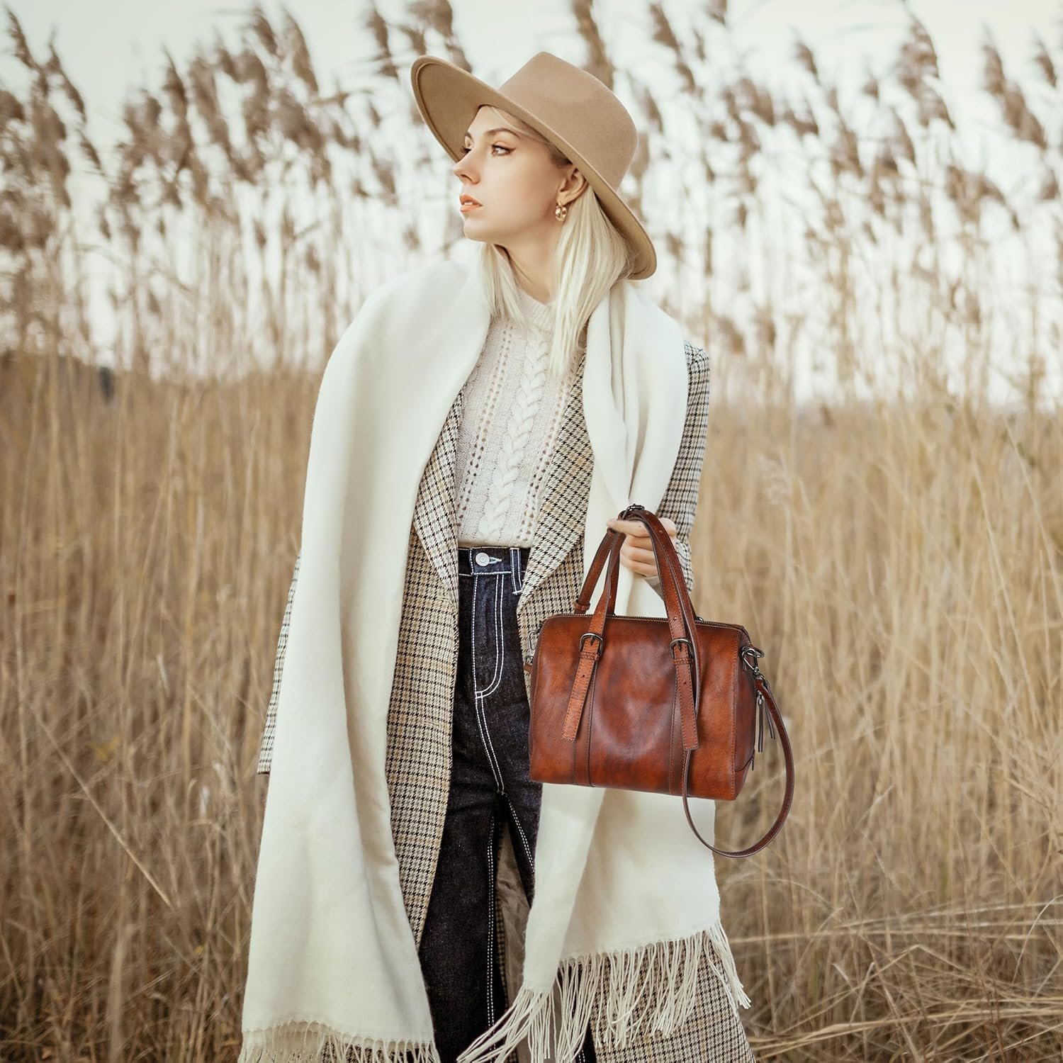 Iswee Genuine Leather Purses for Women Designer Hobo Crossbody Bag Satchel Handbags Top Handle Purses for Travel - Image 2