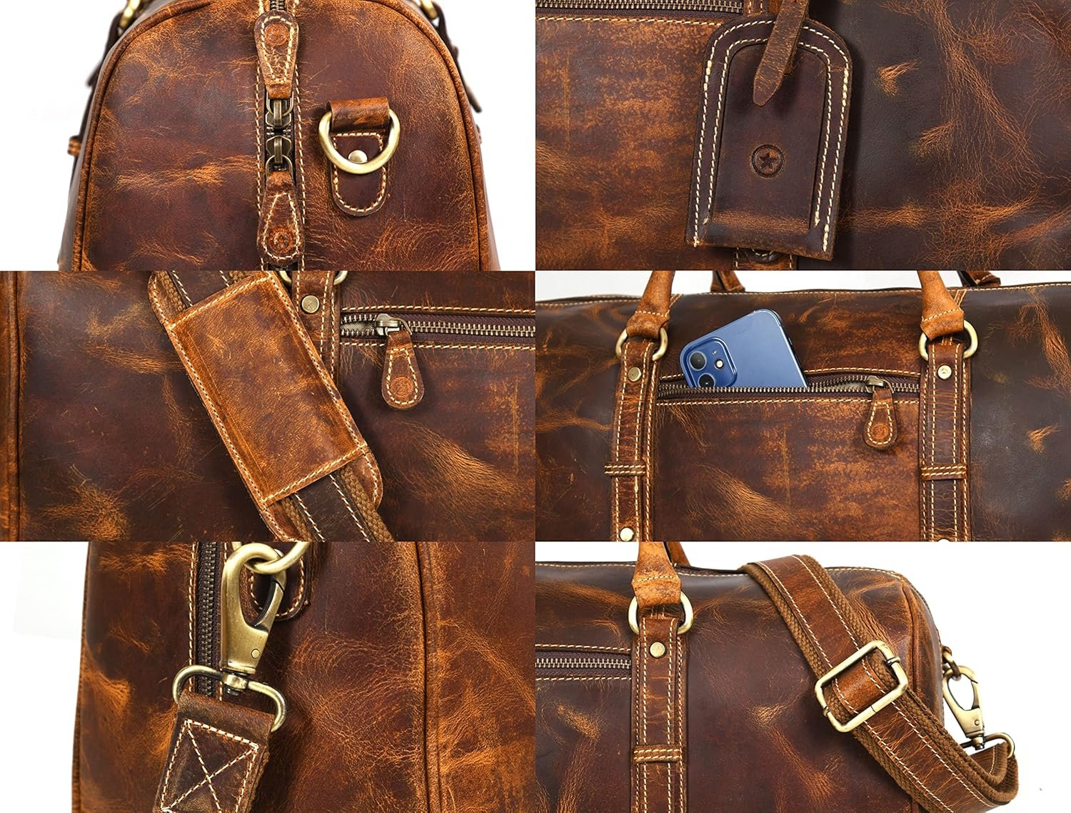 Leather Duffel Bag for Men & Women Travel, Weekend, Overnight, Gym Bag - Image 9