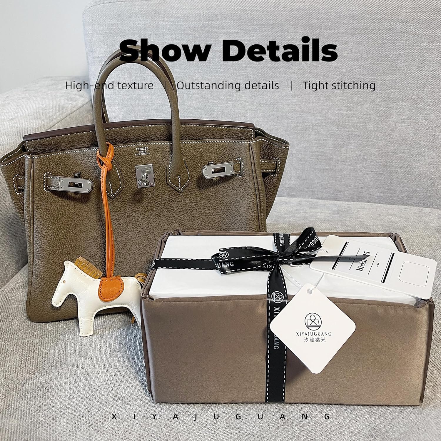 Purse Handbag Silky Organizer Insert Keep Bag Shape Fits Herme Birkin 20/25/30/35/40 bags, Luxury Handbag Tote Lightweight Sturdy(Etoupe grey,BK 35) - Image 7