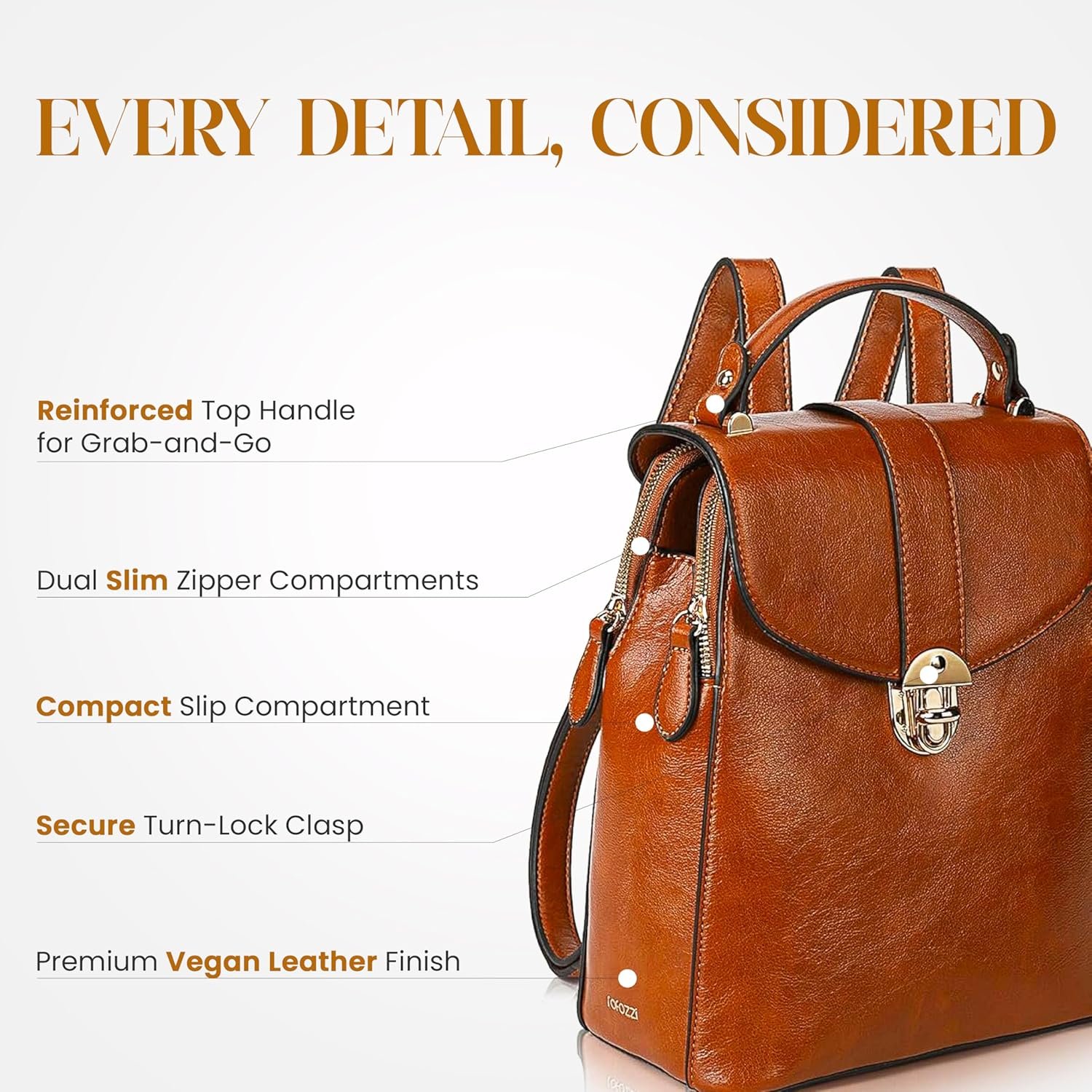 rofozzi Structured Vegan Leather Backpack Purse for Women - Back Pack Purses Women – PU Faux Leather Backpack Handbags (Brown) - Image 7