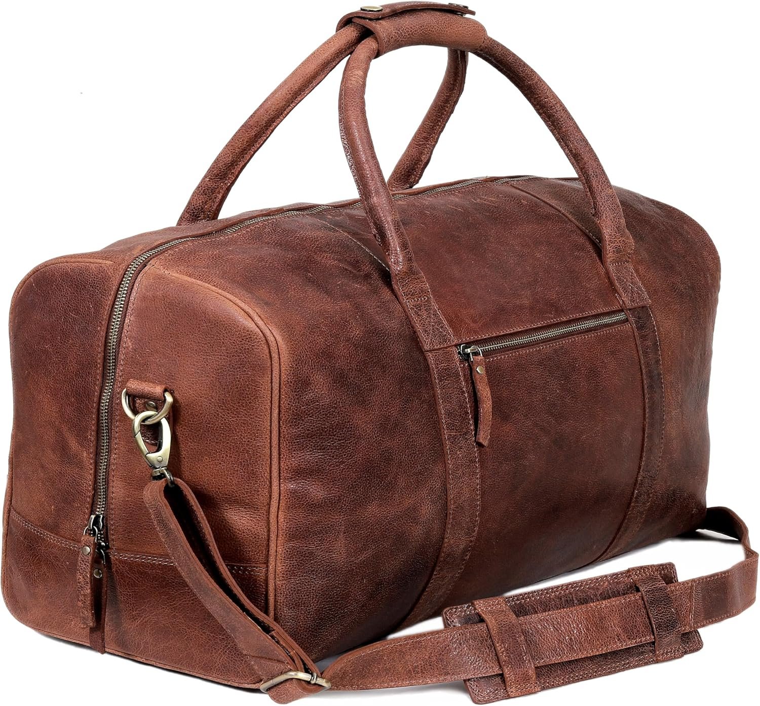 21 inch Cowhide Leather Duffel Bag for Men and Women Handmade Weekender Overnight Travel Gym Bag Vintage Style Carry On Cabin Luggage Sports Shoulder Duffle Bag